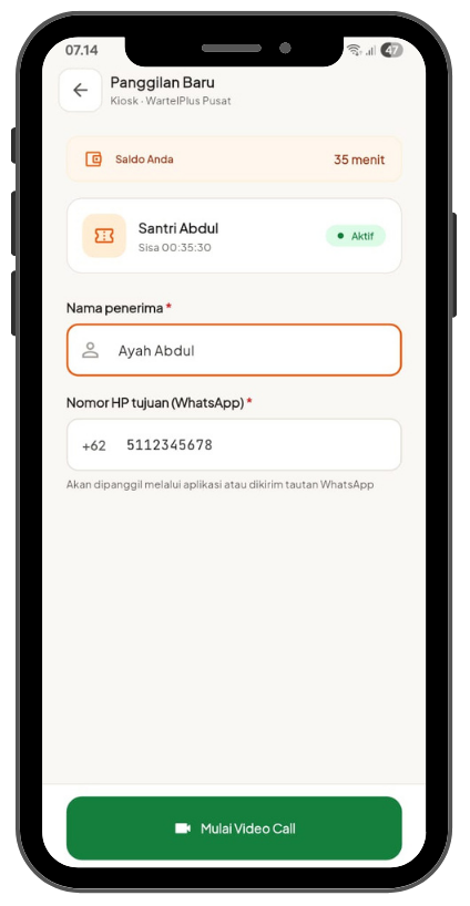 Layar Pemanggil: isi nama dan nomor WhatsApp keluarga