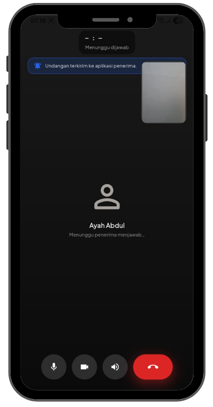 Layar Pemanggil: panggilan video sedang berlangsung